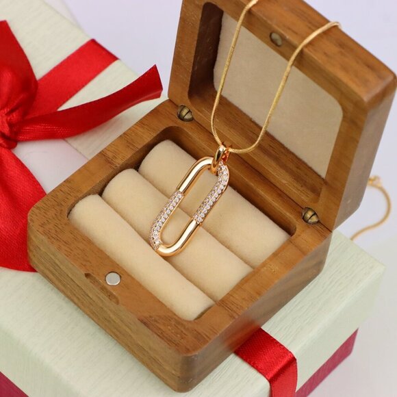 "Oval Link Style Rose Gold Pendant with Crystal Accents, XPPT1300 - Picture 11 of 12